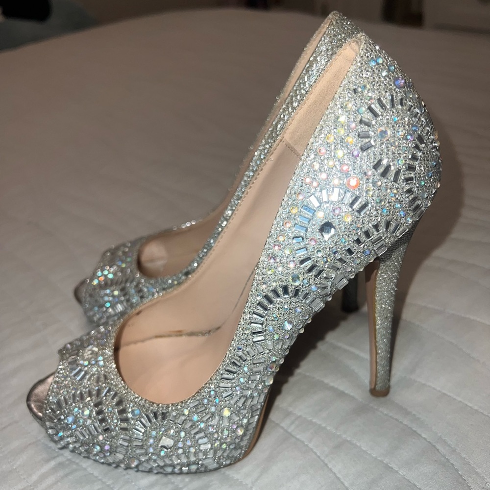 Sparkle rhinestone crystal silver platform heels